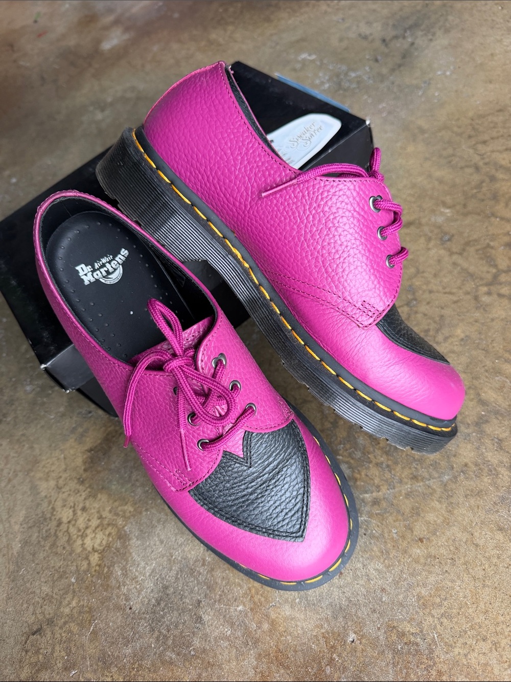 Dr. Martens Women's Hot Pink and Black Leather Lace-Up Shoes